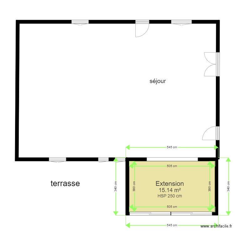 agrandissement séjour avec terrasse 1. Plan de 0 pièce et 0 m2