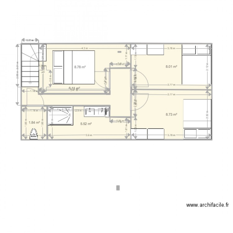 comble. Plan de 6 pièces et 39 m2