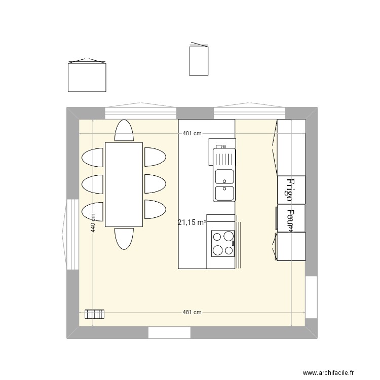 Cuisine. Plan de 1 pièce et 21 m2
