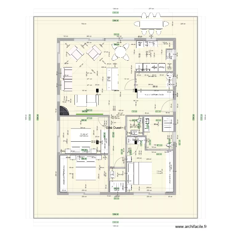 108 m2 sur 1 niveau Etude A1. Plan de 