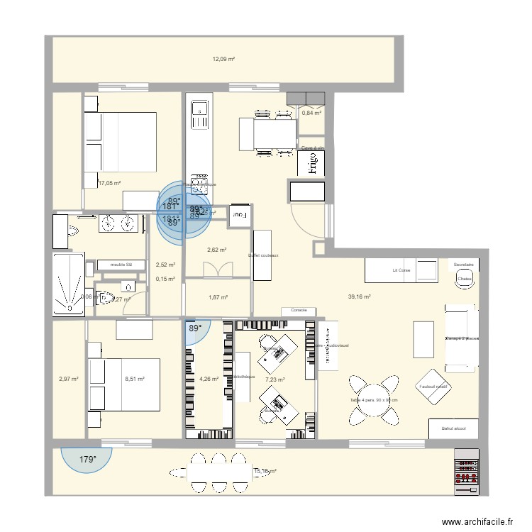 t4fino14. Plan de 17 pièces et 116 m2