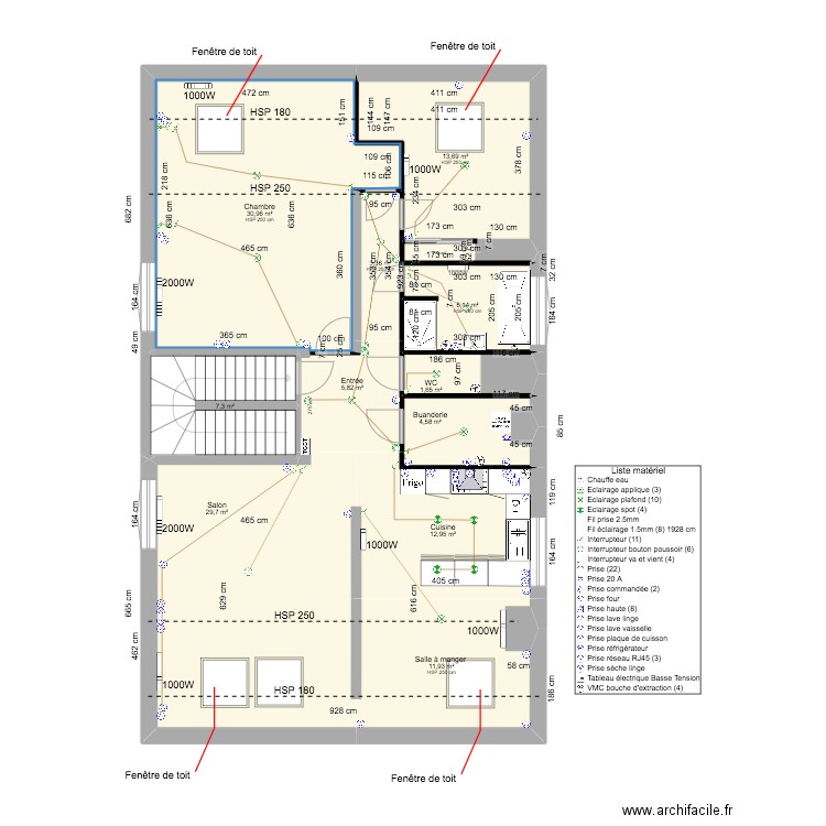 PLAN D'ARCHITECTURE MULTICOUCHE. Plan de 11 pièces et 128 m2