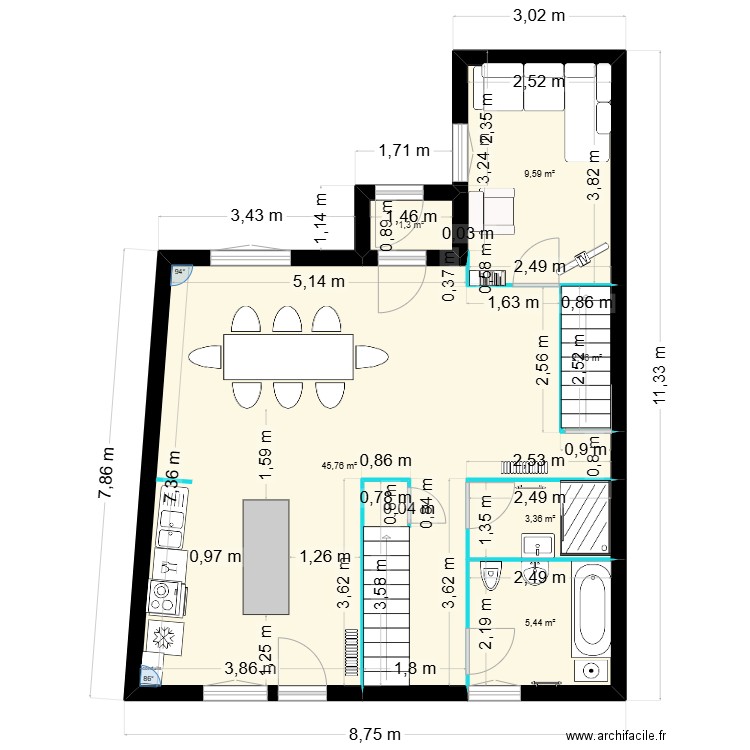 gite paton. Plan de 6 pièces et 68 m2