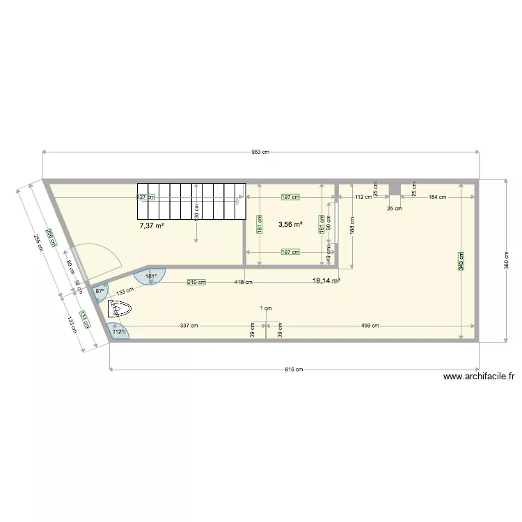 Mesures hall hamam novembre SANS CLOISON. Plan de 