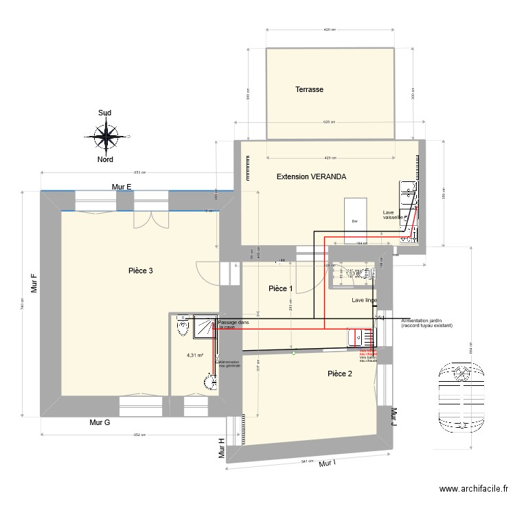 2022 05 05 tuyaux eau. Plan de 6 pièces et 91 m2