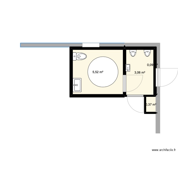 plan wc centre 2. Plan de 4 pièces et 9 m2