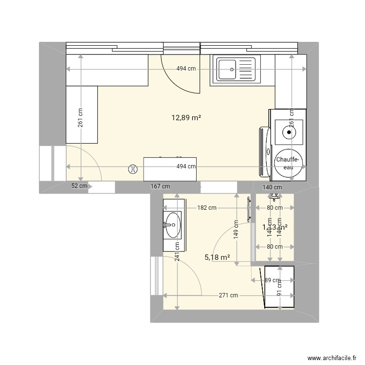 buanderie 2. Plan de 3 pièces et 19 m2