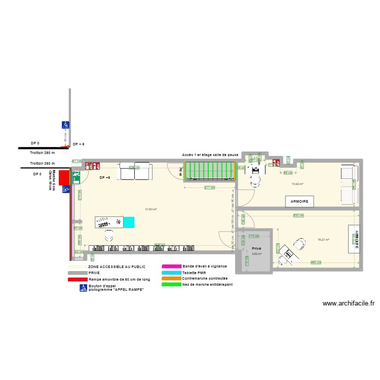 NATUR HOUSE apr&egrave;s travaux + plan de coupe rampe . Plan de 0 pièce et 0 m2