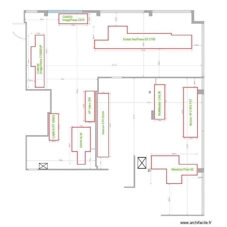 Plan Imprimerie avec machines. Plan de 