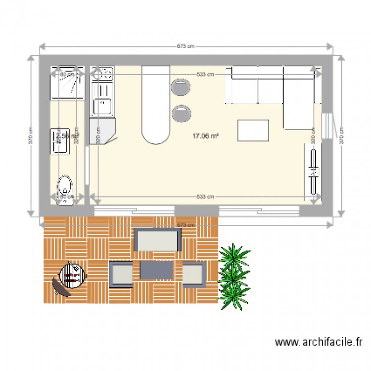 studio . Plan de 0 pièce et 0 m2