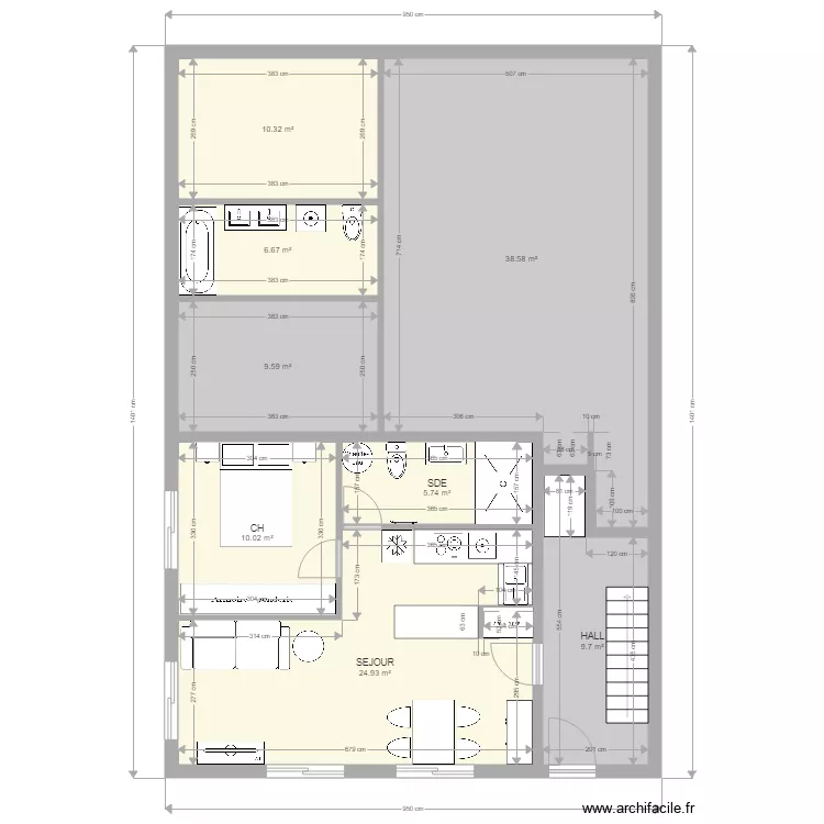 2 PIECES 40M2. Plan de 
