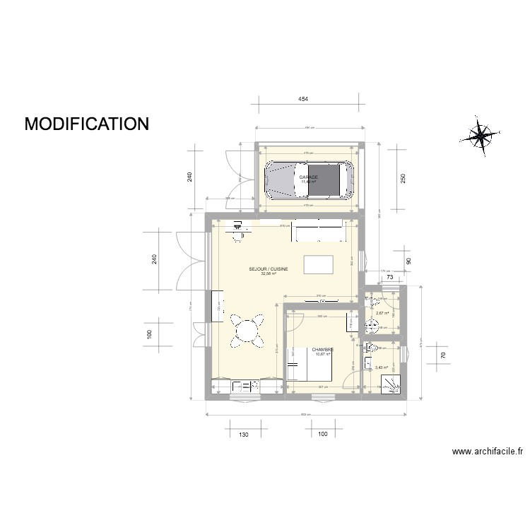 BIOT MODIF 3. Plan de 5 pièces et 61 m2