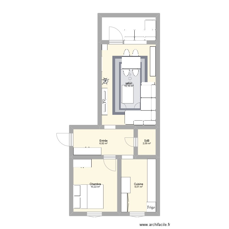 Salon Helsingborg. Plan de 5 pièces et 46 m2