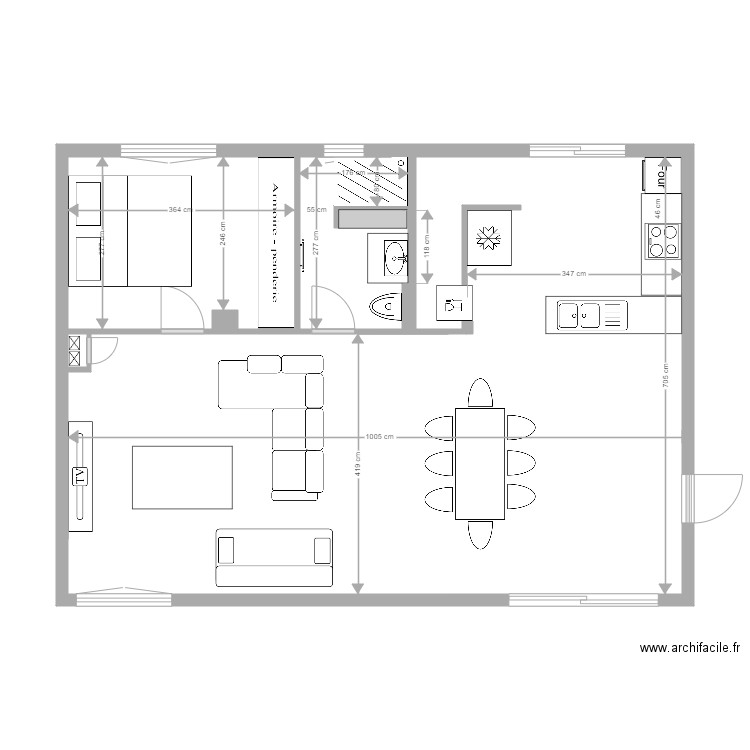 Garage 2023 mobilier 1.3. Plan de 4 pièces et 68 m2