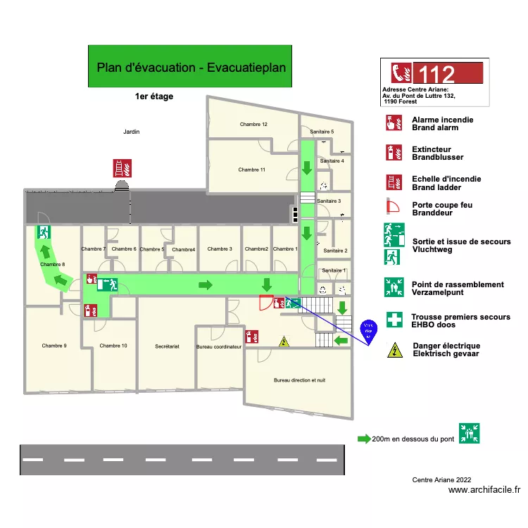 Plan &eacute;vacuation Ariane 1&egrave;. Plan de 