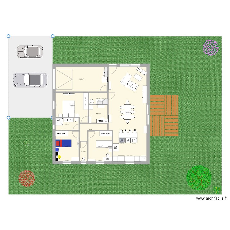 Maison Plein pied 109m² habitable. Plan de 10 pièces et 119 m2