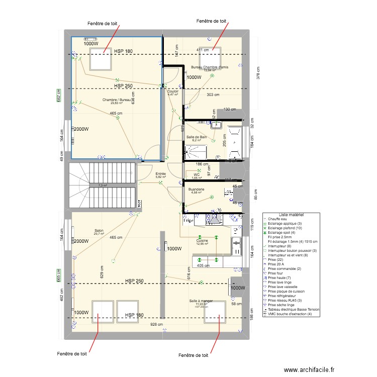 PLAN D'ARCHITECTURE / ELEC / SAINT PIERRE. Plan de 11 pièces et 128 m2