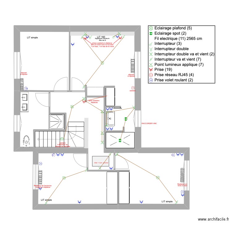 Saccharin R+1 elec/plomb. Plan de 4 pièces et 60 m2