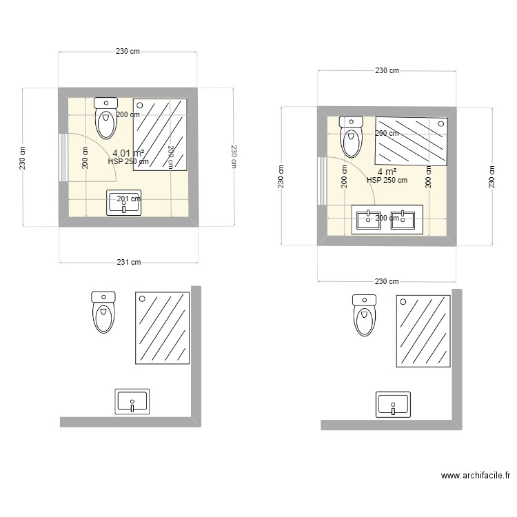 Plans SDB Martil. Plan de 2 pièces et 8 m2