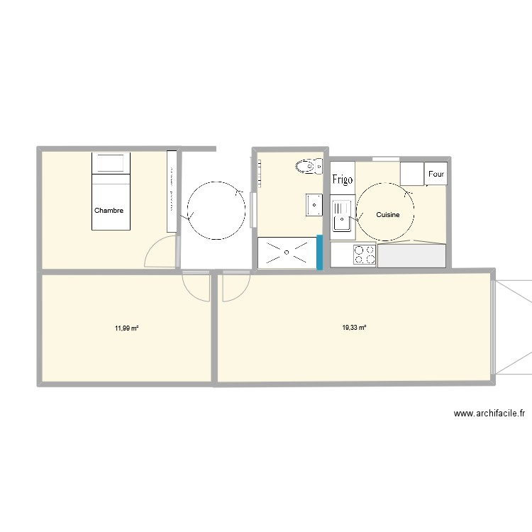 WAC 3 aménag Armelle. Plan de 5 pièces et 55 m2