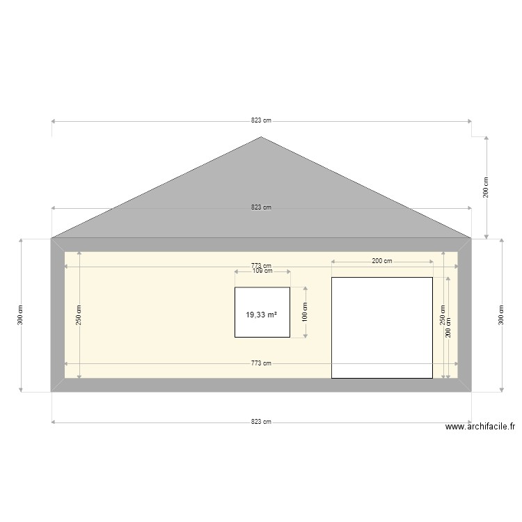 facade entree . Plan de 1 pièce et 19 m2