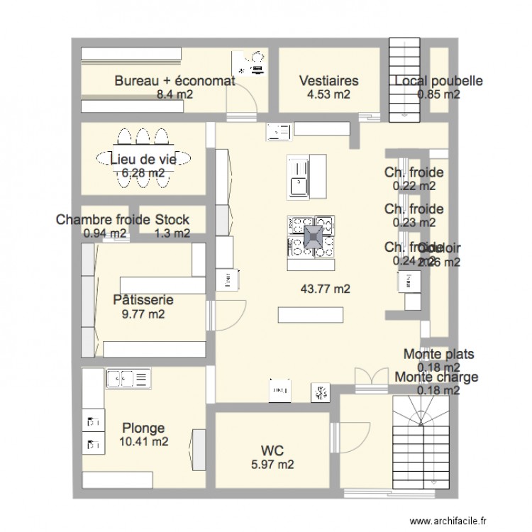 positionnement monte charge cuisine bas. Plan de 0 pièce et 0 m2