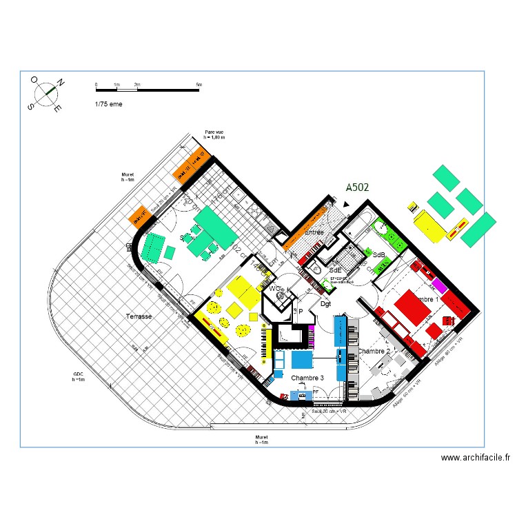 FINAL plan indice 10 AMENAGEMENT mobilier V3 canapé 3 places de Lille face terrasse. Plan de 0 pièce et 0 m2