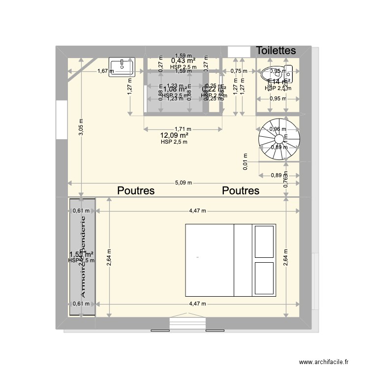 Le Grand Buat : Petite maison 1er etage Nouveau Plan lit sous-pente. Plan de 8 pièces et 57 m2