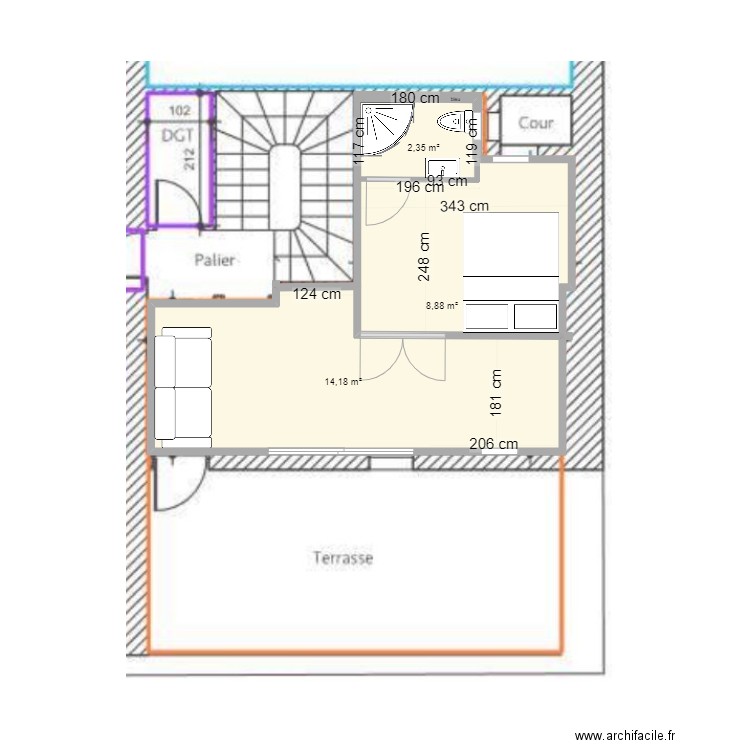 studio 01082023. Plan de 3 pièces et 25 m2