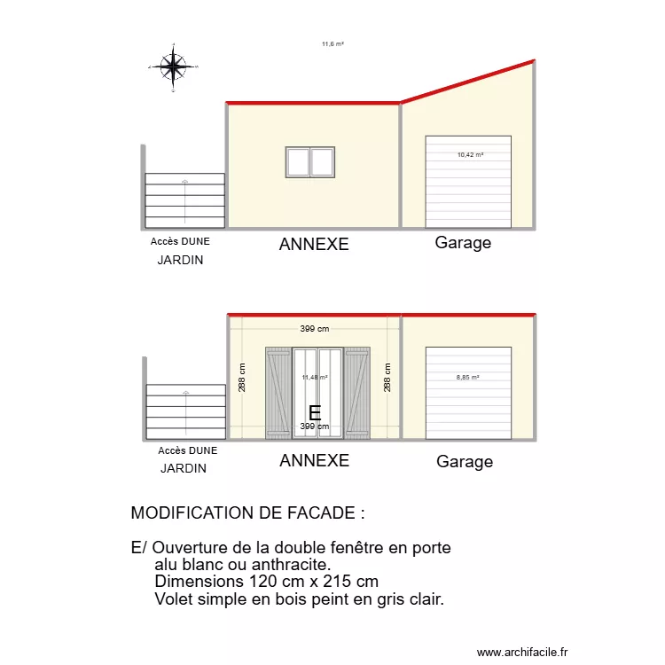 FACADE EST  TOITURE GARAGE. Plan de 