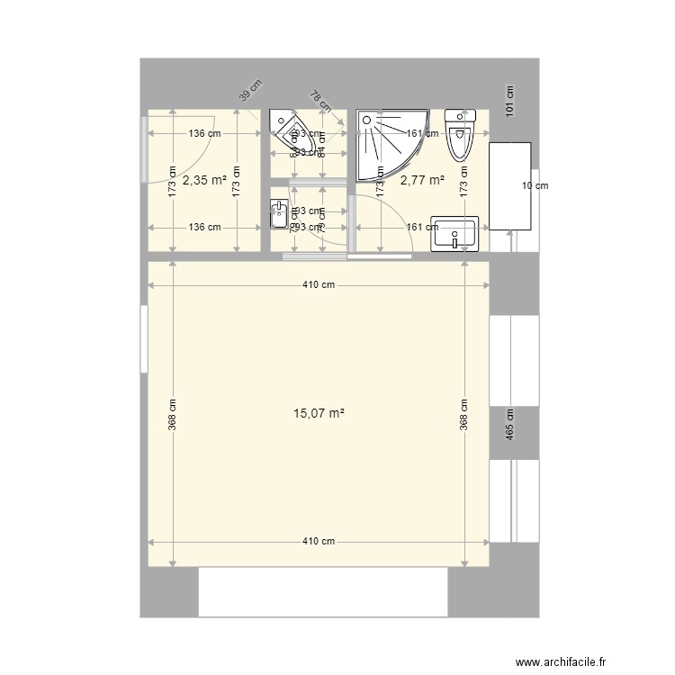 Cuisine K V1. Plan de 5 pièces et 22 m2