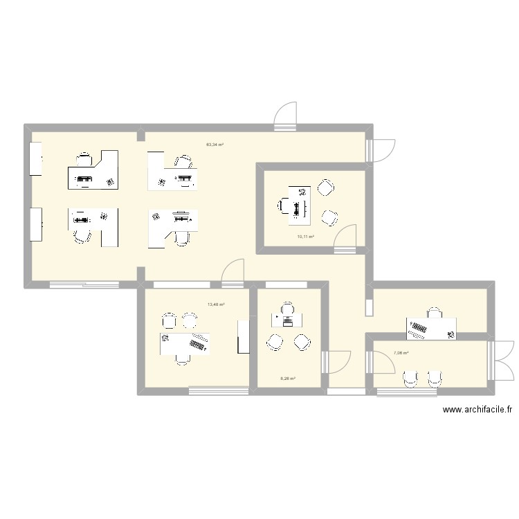 POSTE aménagement poste 2. Plan de 5 pièces et 102 m2