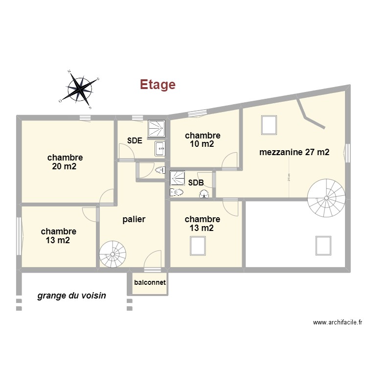 Mancioux étage. Plan de 11 pièces et 133 m2