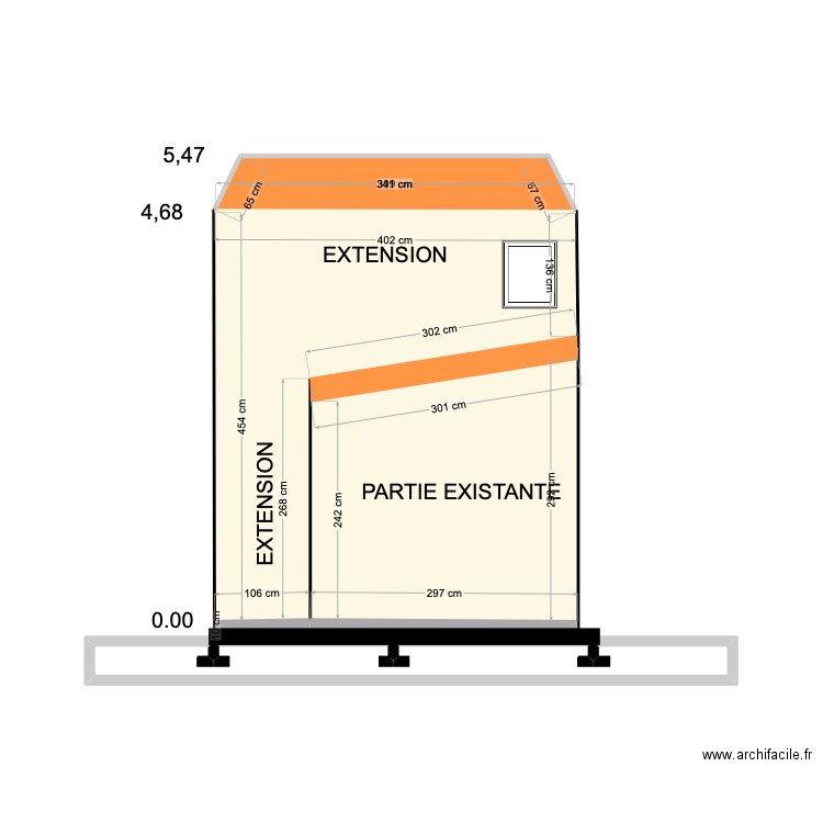 extension volx coupe est. Plan de 4 pièces et 22 m2