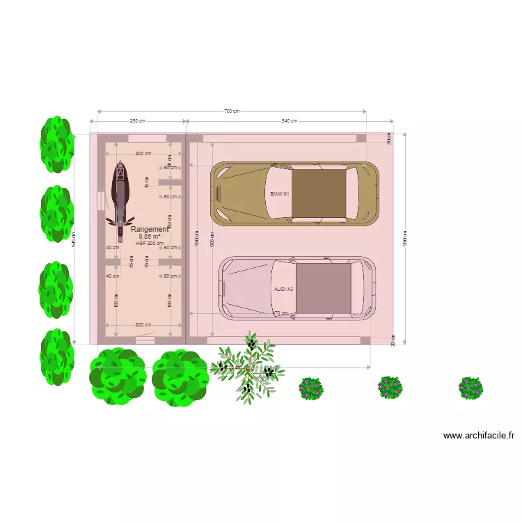 Abri voiture entrée de face. Plan de Abri voiture entrée de face. Plan de