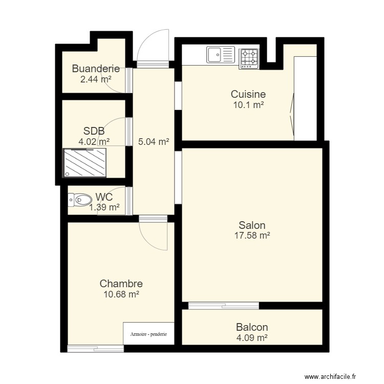 Plan appartement Tatie. Plan de 8 pièces et 55 m2
