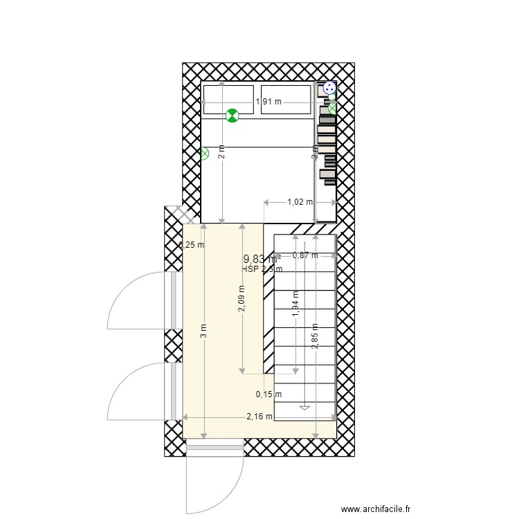 FER. Plan de 1 pièce et 10 m2