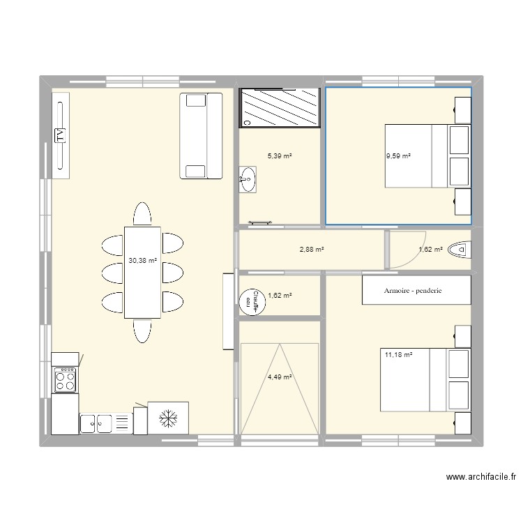 test1. Plan de 8 pièces et 67 m2