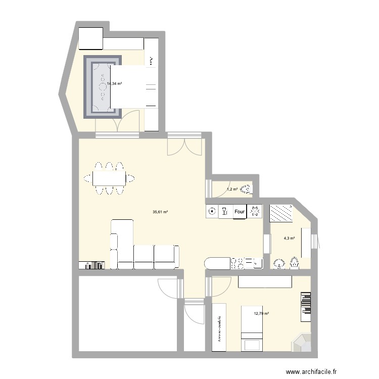 Blanqui v2. Plan de 5 pièces et 68 m2