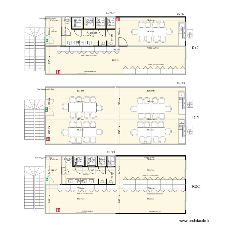 EIFFAGE CHANTIER H.HOTEL R+2. Plan de 21 pièces et 171 m2