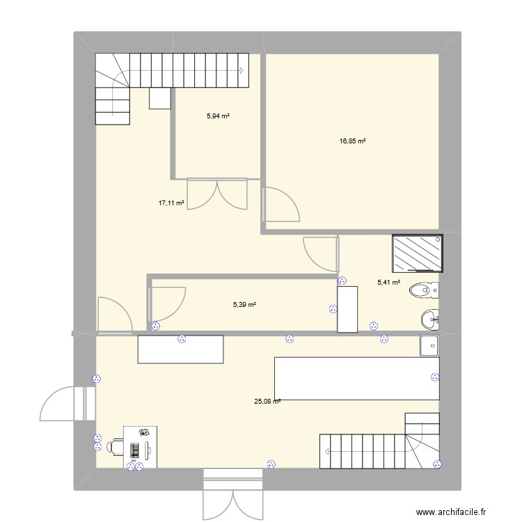 Fromagerie. Plan de 6 pièces et 76 m2