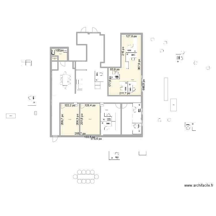 Bureau 5ieme 8. Plan de 5 pièces et 80 m2