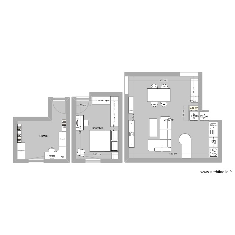 bureau. Plan de 4 pièces et 49 m2
