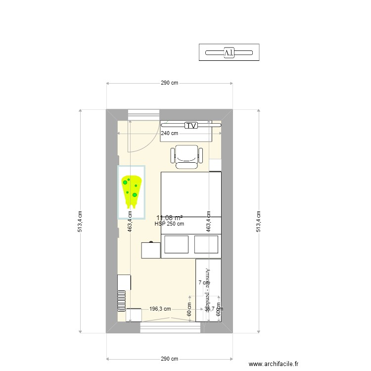 Chambre de Chris. Plan de 1 pièce et 11 m2