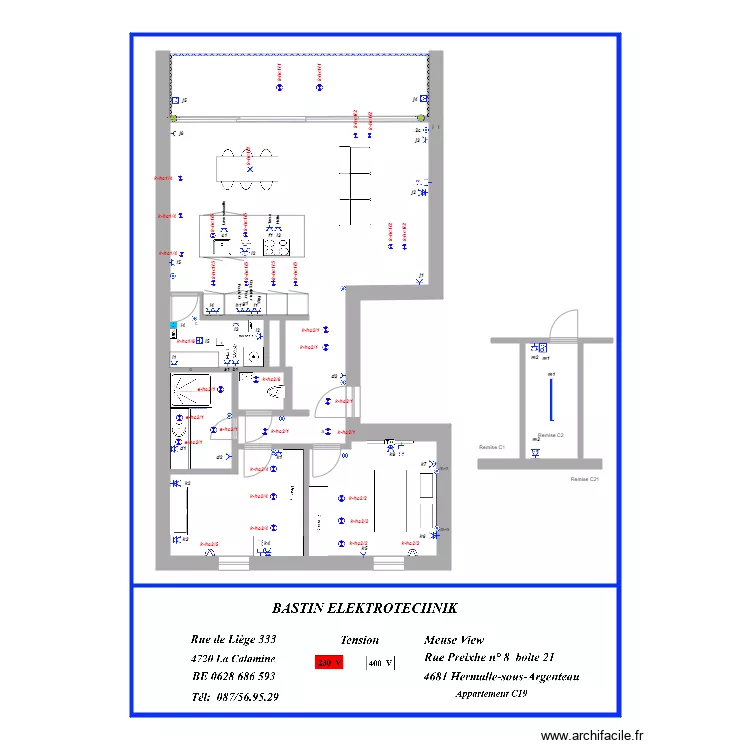 Meuse View Appartement  C19  r&eacute;ception. Plan de 