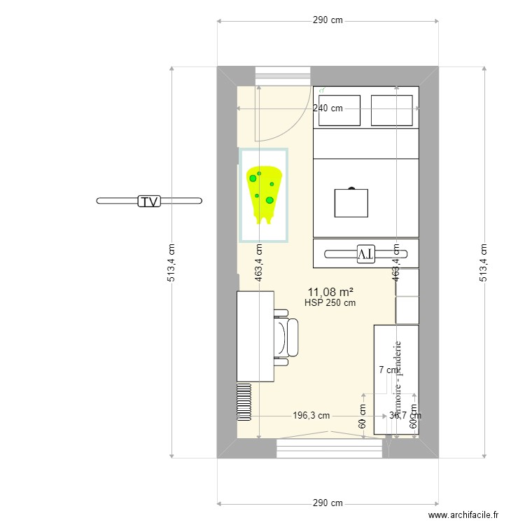 Chambre de Chris 2. Plan de 1 pièce et 11 m2