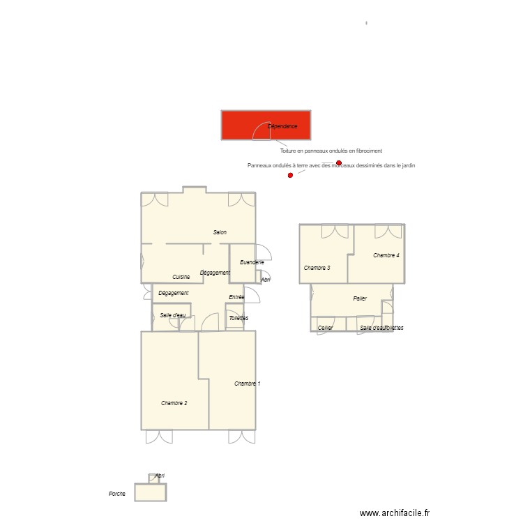 Croquis MOISON. Plan de 16 pièces et 80 m2