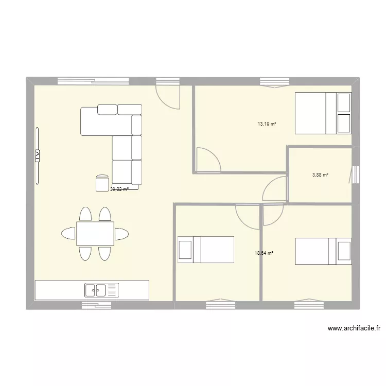maison 1. Plan de 4  et 75 m²