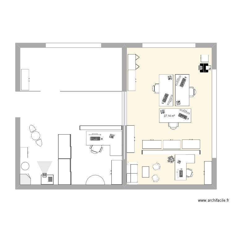 Réorg bureaux . Plan de 1 pièce et 37 m2