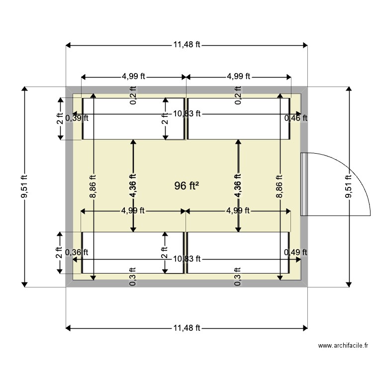 Merck 9.5 x 11.5. Plan de 1 pièce et 9 m2